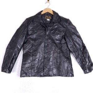 Leather & Soul Jacket Medium Patchwork Black Leather Y2K Grunge Moto Blazer‎